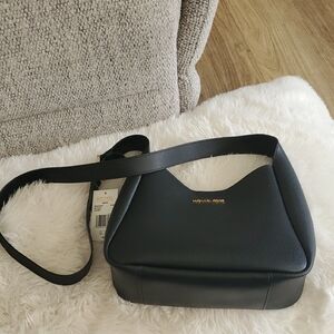Michael Kors Black Pebbled Leather Shoulder Bag with Gold Logo